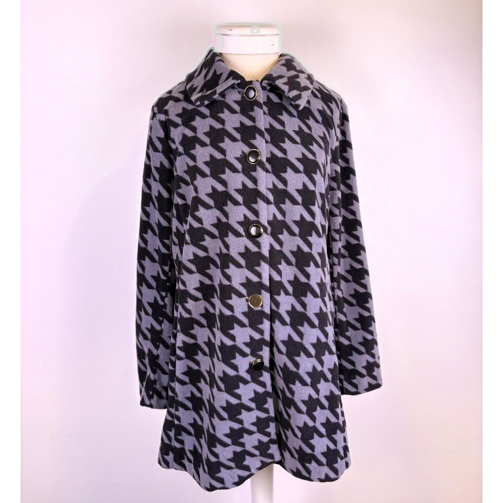 Bob Mackie Wearable Art Houndstooth Fleece Jacket Grey Black L Statement Coat